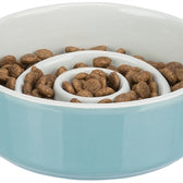 Trixie Voerbak Slowfeeding Keramiek Grijs / Blauw 17X17 Cm 900 Ml