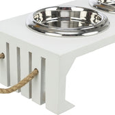 Trixie Be Nordic Set Voerbak / Waterbak Hout / Rvs Wit 2X400 Ml 38X18X10 Cm
