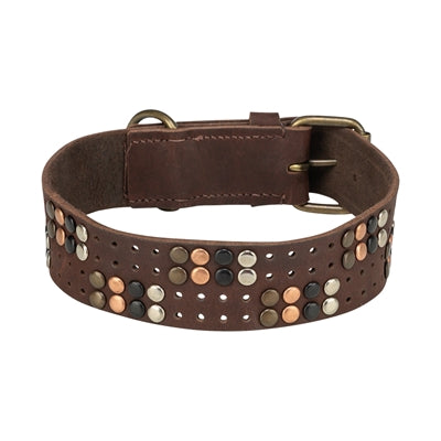 Trixie Halsband Hond Rivet Rustic Vetleer Donkerbruin Xl 55-65 Cmx4 Cm